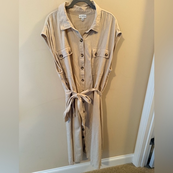 Wonderly dress Button Front Midi Shirtdress khaki neutral size 3X - Picture 2 of 6